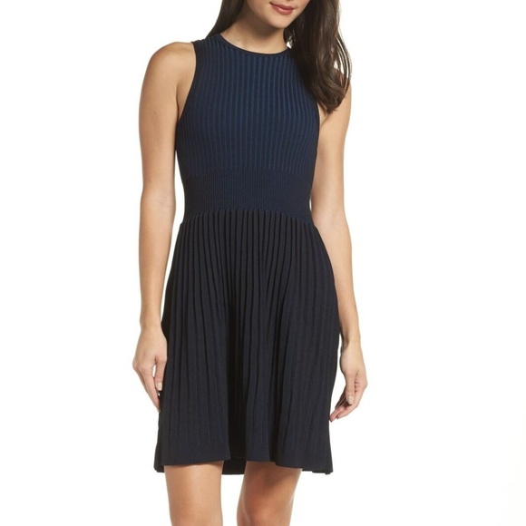 French Connection Dress Fit Flare Black Blue Sz 6 - Picture 1 of 7